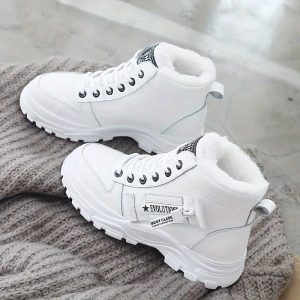 Women's Plush Lined Lace-Up High Top Winter Boots, Warm Thermal Outdoor Short Boots