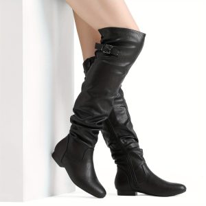 Women's Suede Over The Knee Thigh High Winter Boots Autumn Winter boots Comfortable Style Slip Resistant Sole Buckle & Lace-Up closure flat heel Walkable Style edgy vibe Knee length women boots