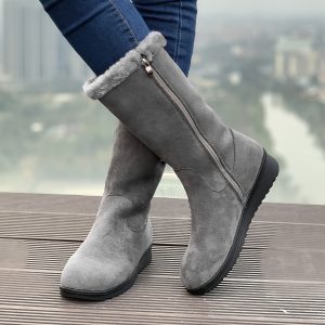 Women's Fuzzy Platform Snow Boots with Side Zipper, Warm Lined, Non-Slip Buckle Winter Boots