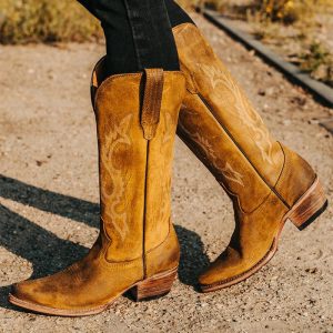 Vintage Western Cowboy Boots for Women with Embroidery and Chunky Heel, Mid Calf Height Embroidered Cowgirl Boots