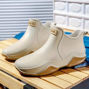 Women's Waterproof Slip-On Ankle Rain Boots for Couples, Durable All-Weather Casual Boots