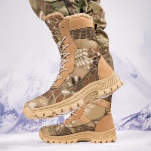 Women's Autumn And Winter Warm Lace-up High-top Hiking Boots, Non-slip And Durable Camouflage Combat Boots, Classic And Versatile Large-size Snow Boots