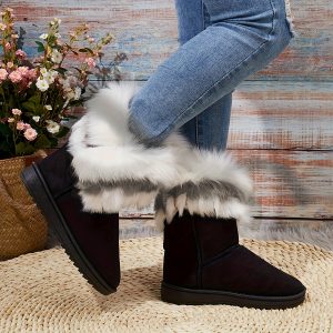 Women's Faux Fur Slip-On Warm Winter Boots, Comfortable Snow Boots for Cold Weather