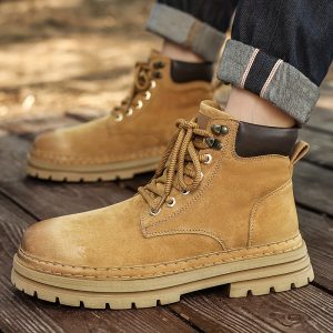 Festive High-Top Men'S Pigskin Boots: Durable, Comfortable, And Stylish for Outdoor Adventures